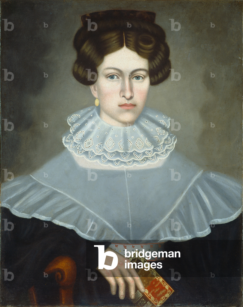 Frau hält ein Buch, um 1835 (Öl auf Leinwand)