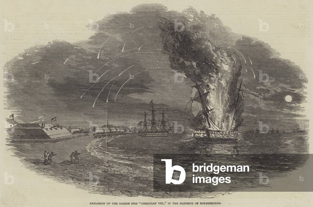"Esplosione della nave danese «Christian VIII»" 1849 di English School, b/w