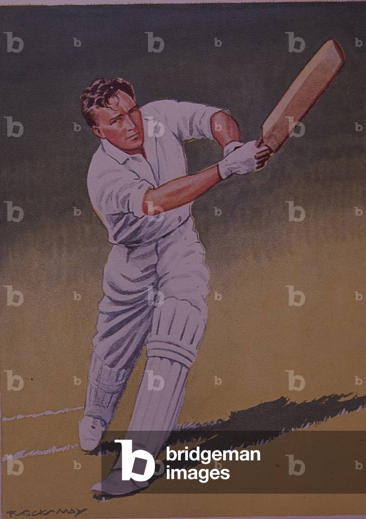 Famoso giocatore di cricket inglese Denis Compton (litografia a colori)