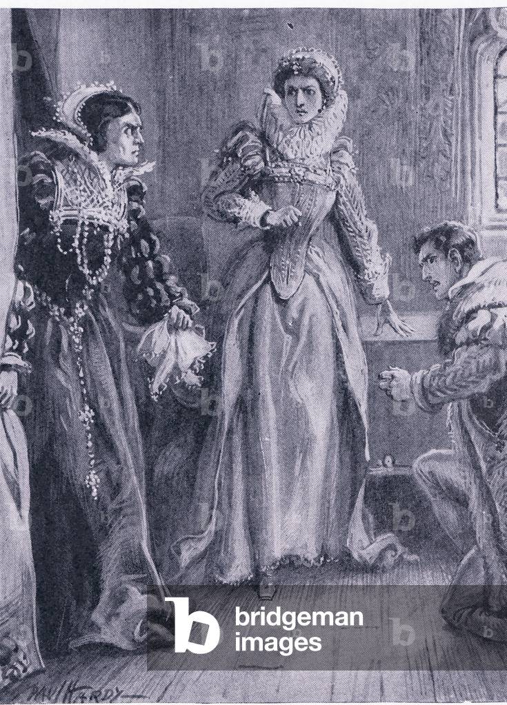 Queen Mary Elizabeth and Courtenay "I will answer that question" cried Mary throwing aside the Arras, illustra