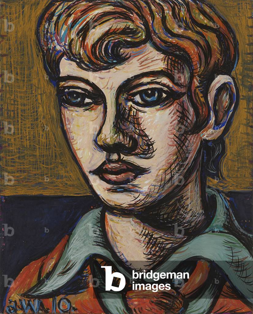 Junge im blauen Hemd (Gouache auf Gesso Panel)