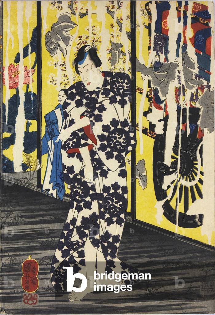 "Foglio tratto da un trittico a colori dal titolo Imayo Teru-uji furudera no kozu (Teruuji aggiornato in un ve