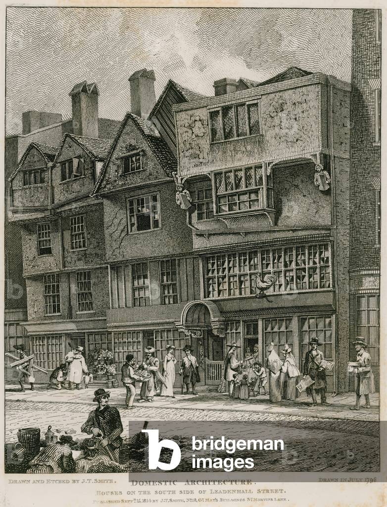 "Hausarchitektur: Häuser auf der Südseite der Leadenhall Street" von English School, b/w
