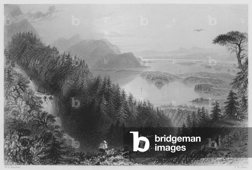 The Lower and Torc Lakes by William Henry Bartlett, b/w