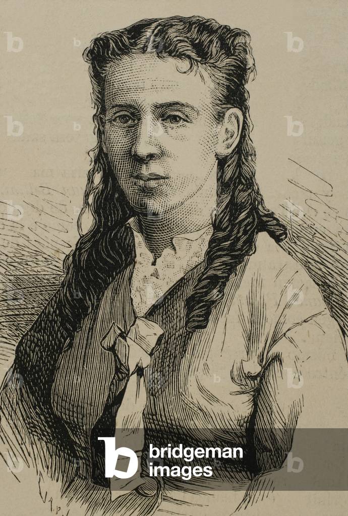 Alicia Le Plongeon. Moglie dell'archeologo amatoriale Augustus Le Plongeon (1825-1908). Incisione.