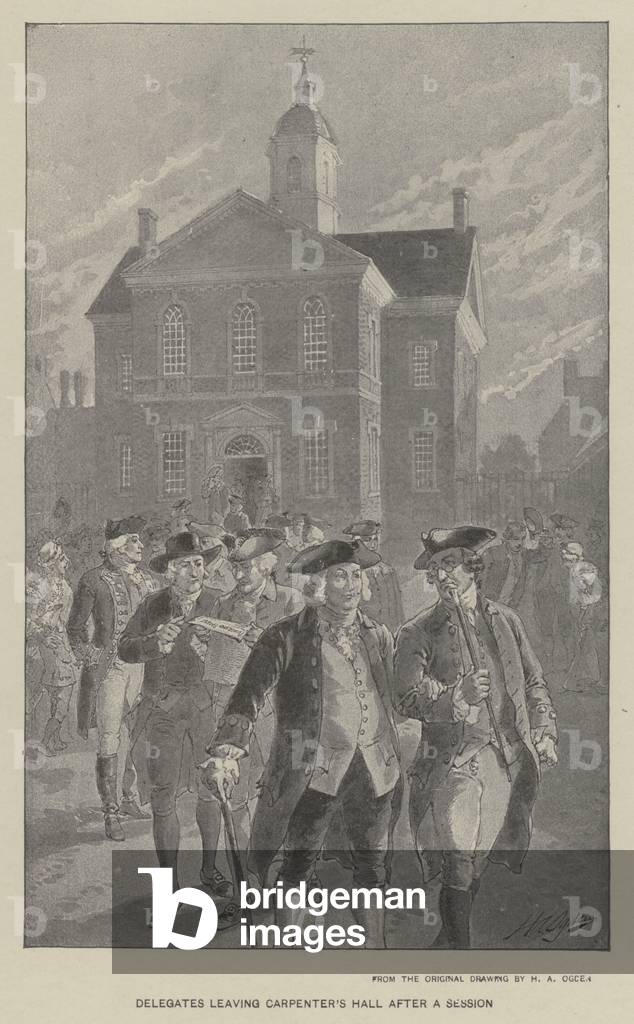 Delegates leaving Carpenter's Hall after a session (litho)