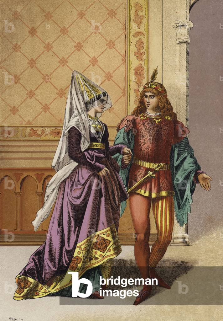 European noblewoman and minstrel by Spanish Artist