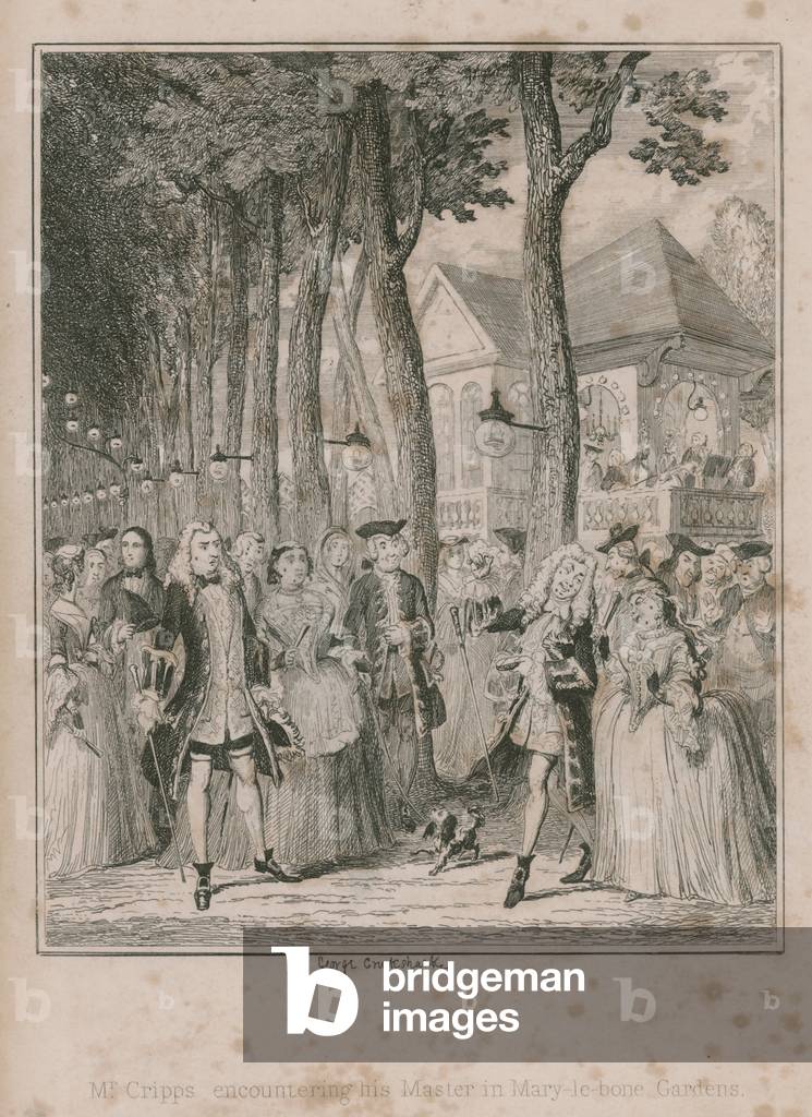 Mr Cripps encountering his Mater in Mary-le-bone Gardens (engraving) by George Cruikshank