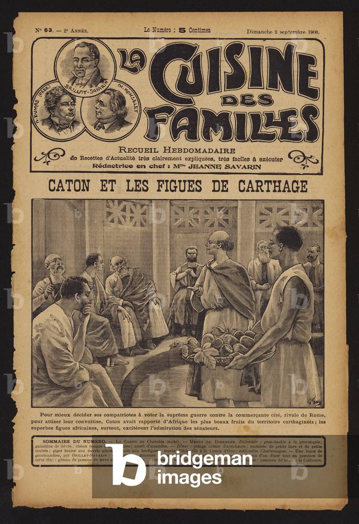 "Catone il Vecchio presenta ai senatori romani fichi dall'Africa (incisione)" 1901 di French School