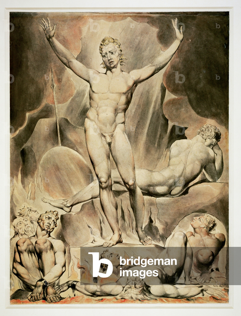 Bild von Zeichnung "Satan weckt die rebellischen Engel (Feder & Aquarell auf Papier)" von William Blake