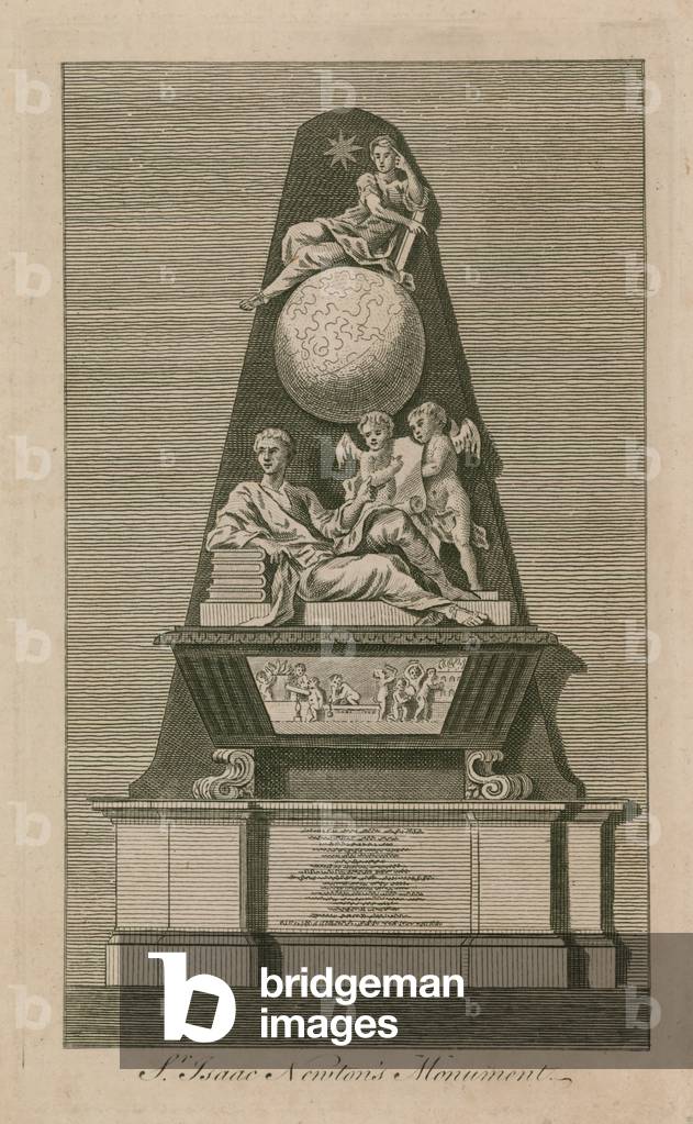 "Monument of Sir Isaac Newton in Westminster Abbey (Gravur)" von English School, b/w