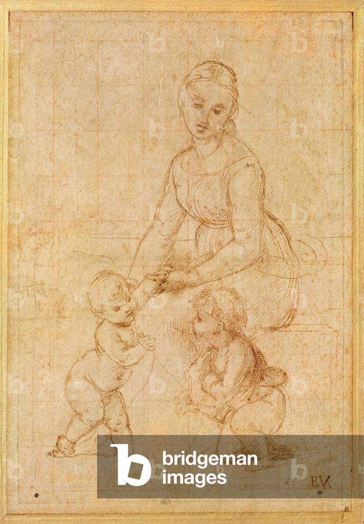Studio della Vergine per 'La Belle Jardinière' o Madonna con Bambino e San Giovanni Battista (inchiostro su ca