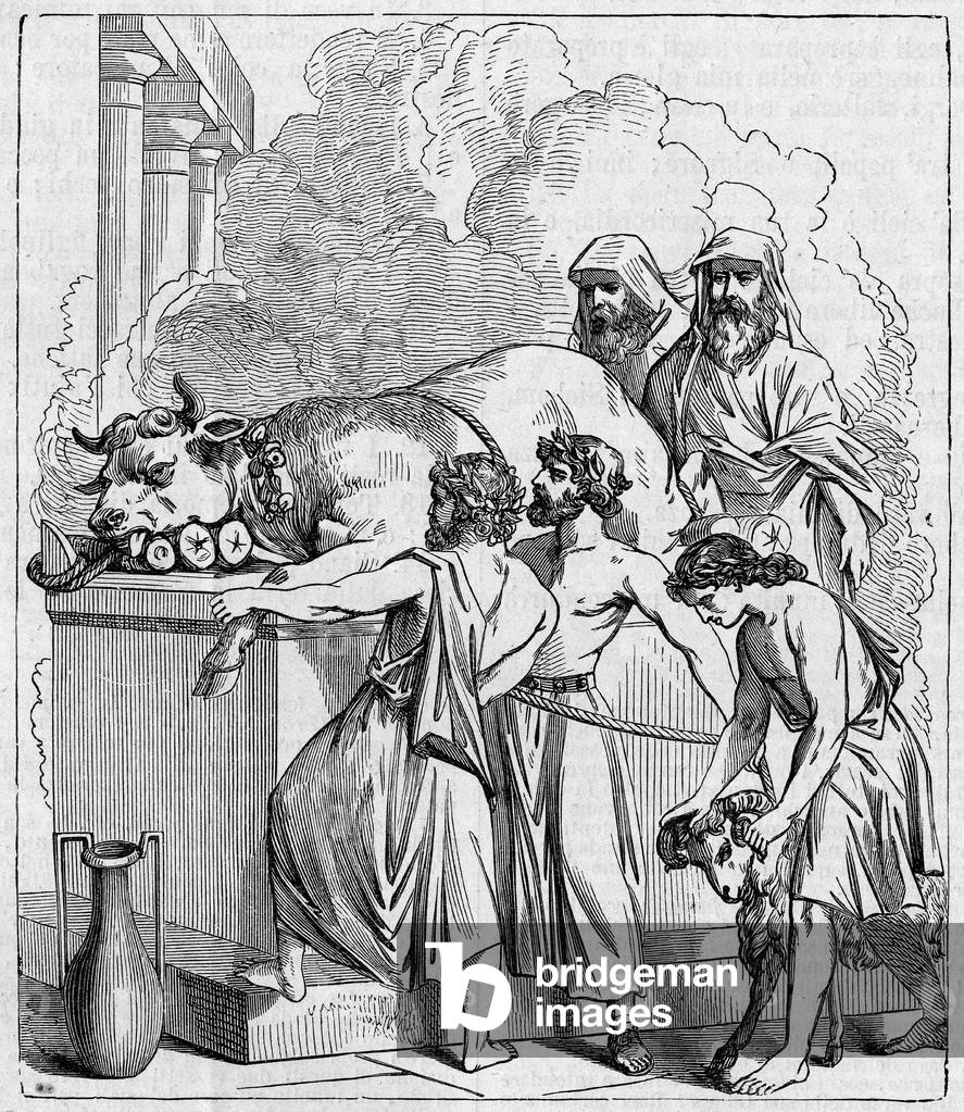 Immagine di Incisione "Religione La Sacra Bibbia. L'olocausto sull'altare", b/w