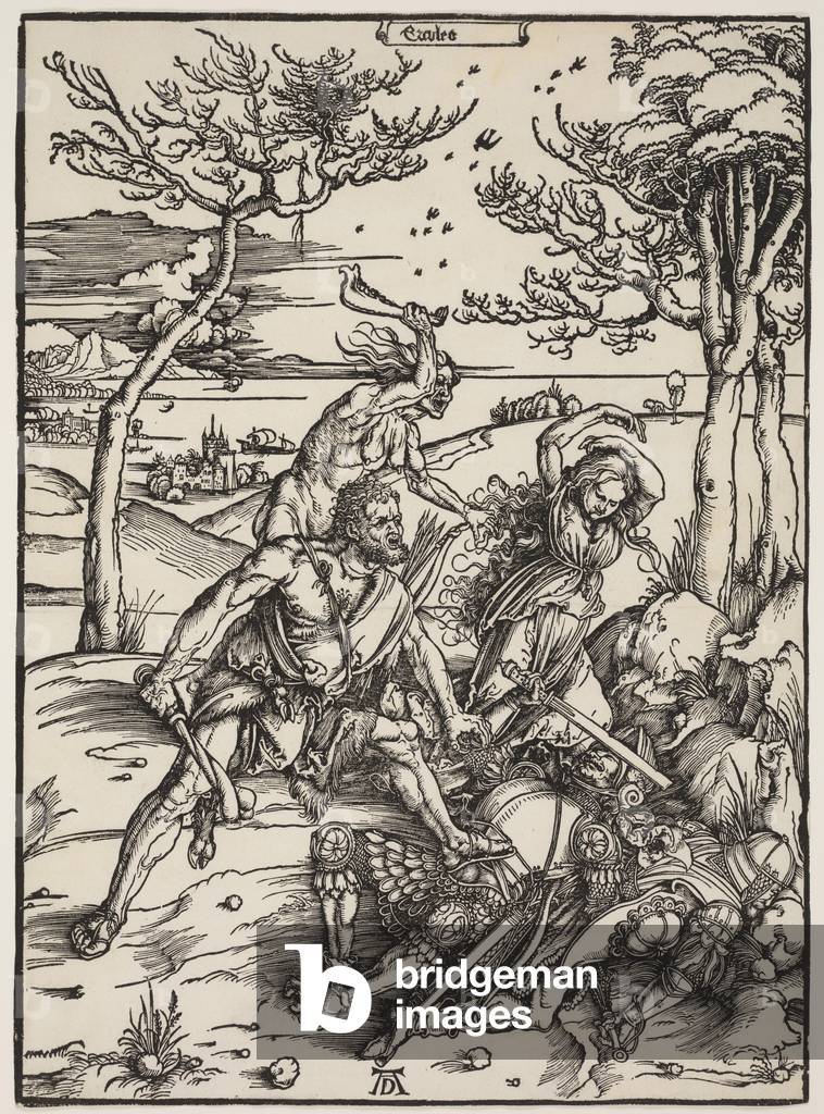 "Ercole Conquistare Caco", c.1496 di Albrecht Dürer or Duerer, b/w