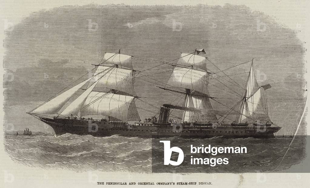 "La Peninsulare e Oriental Company Steam-Ship Deccan (incisione)" di English School, b/w
