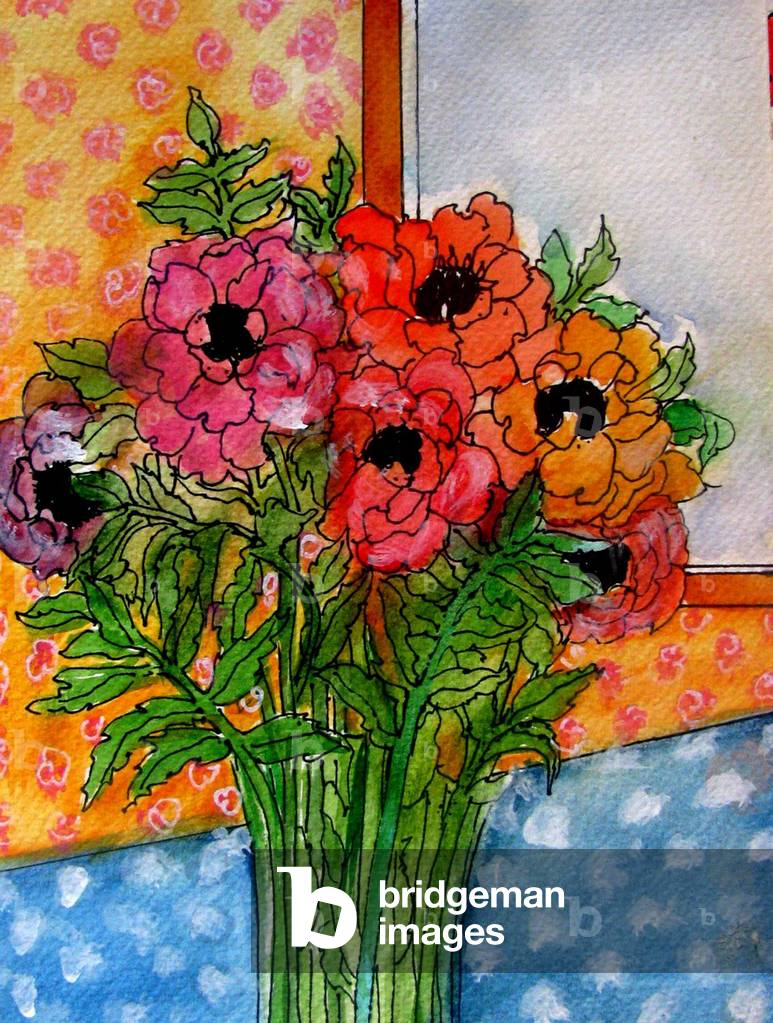 Blumen in Vase, 2014 (Aquarell, Tusche)