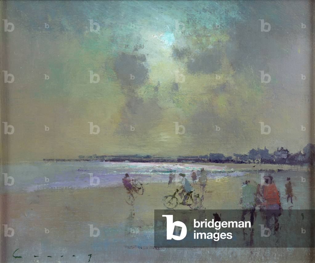 Spiaggia Scena (olio su tavola)