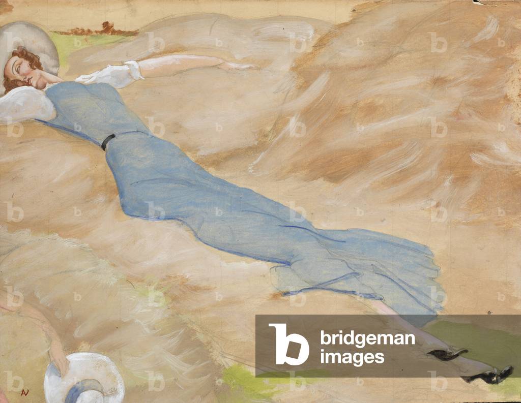 Ragazza che dorme (acquerello e matita su carta quadrettata)