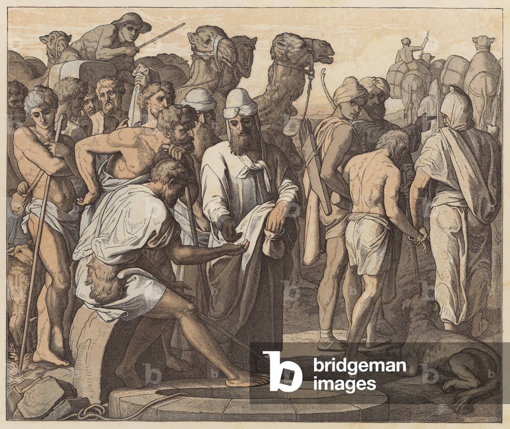 Joseph verkauft von seinen Brüdern, Genesis, XXXVII, 28 (kolorierter Stich)