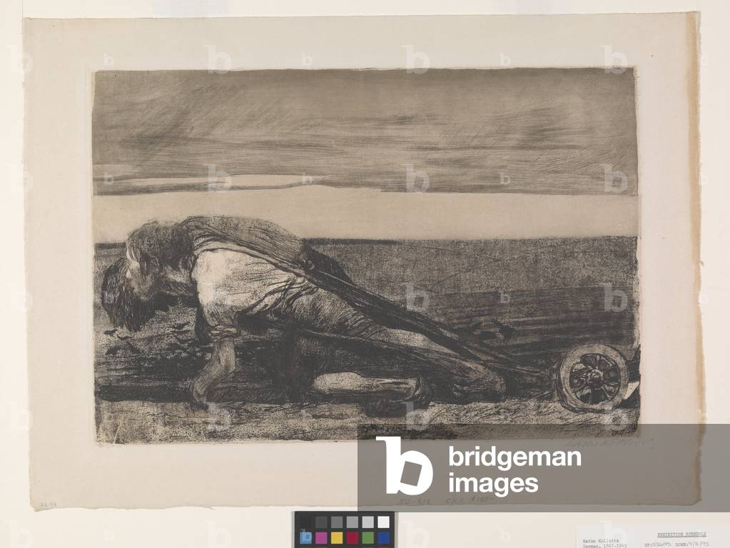 "Die Pflüger (Die Plowmen) (Ätzen und Aquatinte auf Chine Collé)" 1906 von Kathe Schmidt Kollwitz, b/w