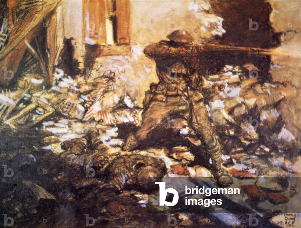 "Straßenkämpfe in einem Dorf an der Marne" 1918 von Harvey T. Dunn