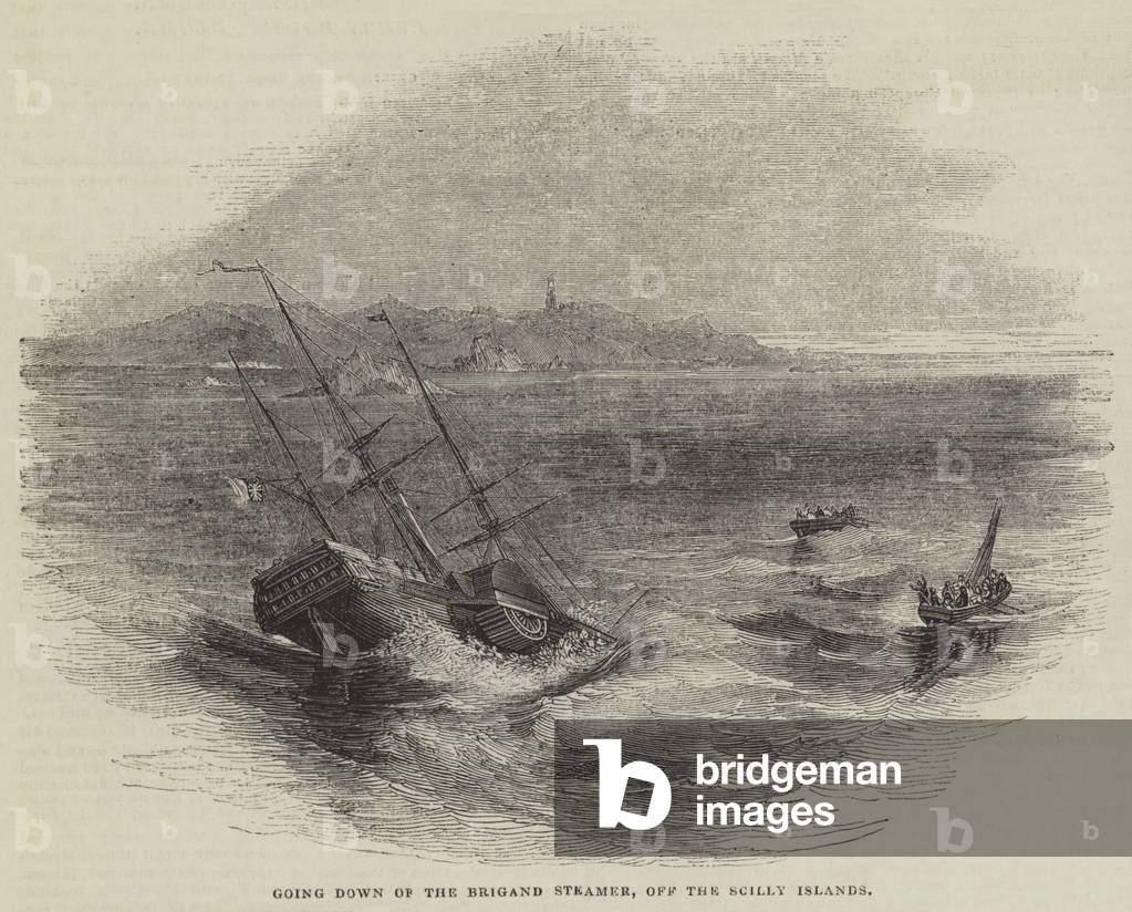 "Scendendo del Brigand Steamer" 1842 di English School, b/w