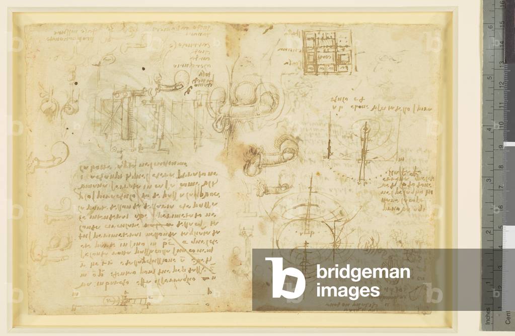 Verso: Studi di coizione, propagazione delle onde, architettura, ingegneria, ecc., c.1510 (penna e inchiostro 