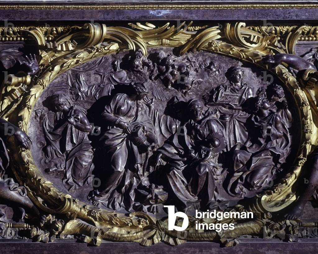 Italy, Sicily, Palermo Province, Monreale, Monreale Cathedral, main altar, detail of antependium, Nativity of 