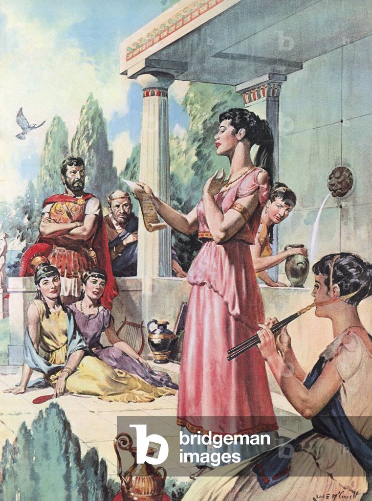 Image of Print depicting Sappho (colour litho) by James Edwin McConnell