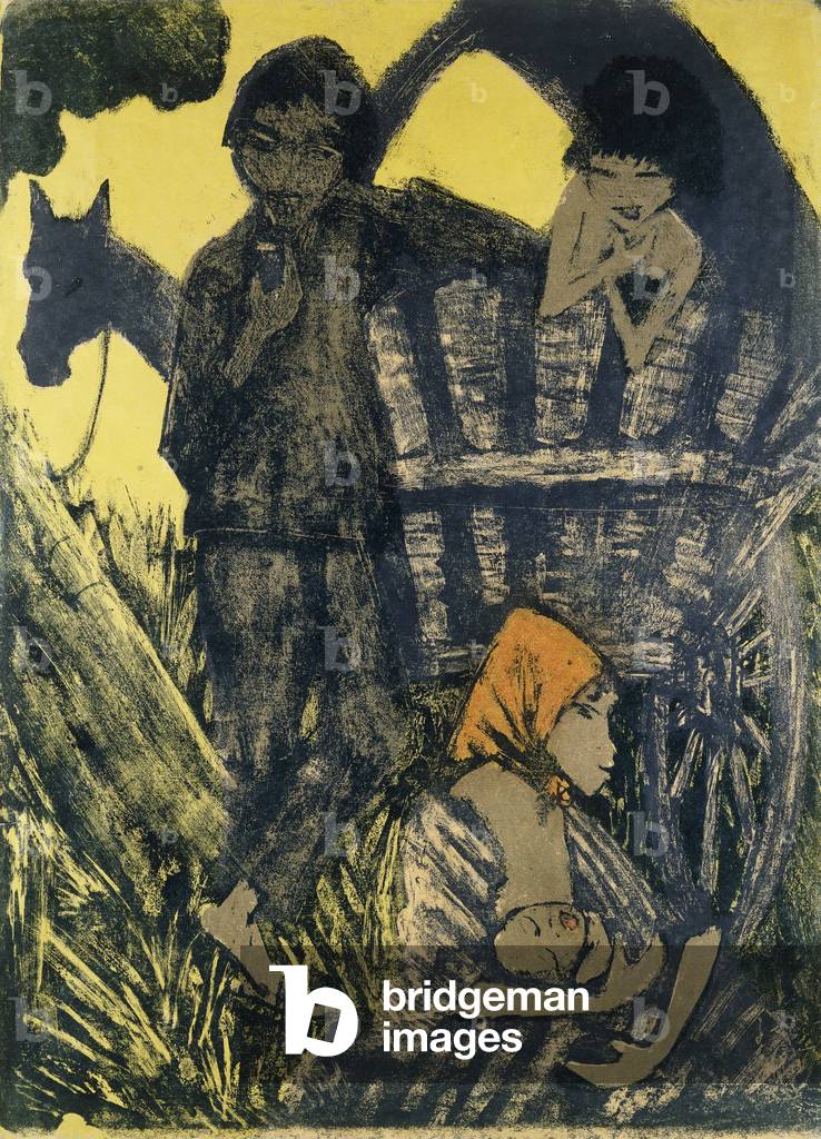 Bild von Druck "Zigeuner Familie am Planwagen" von Otto Muller or Mueller