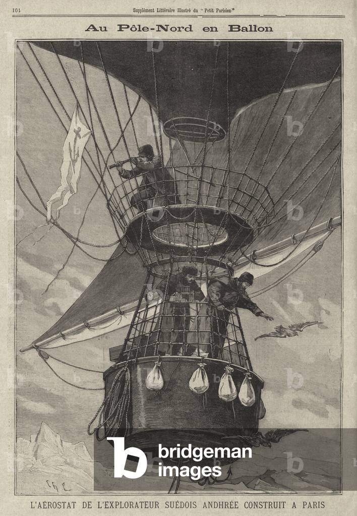 L'esploratore svedese Salomon Andree tenta di raggiungere il Polo Nord in mongolfiera (incisione)