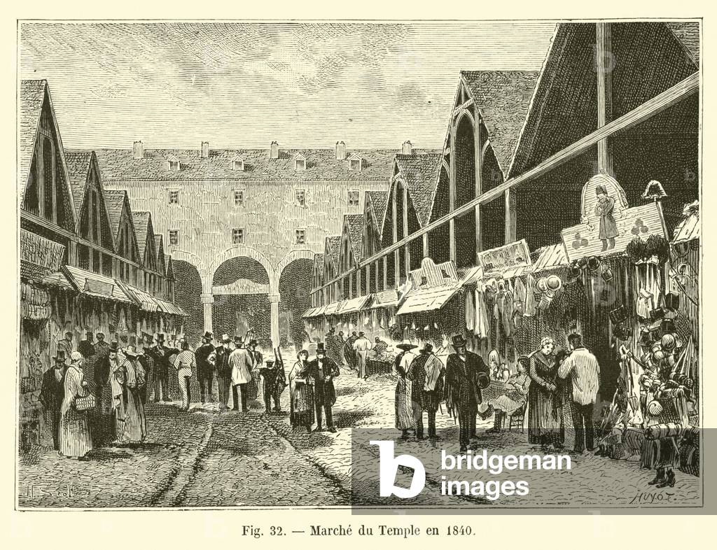 "Marche du Temple en 1840 (incisione)" 1801 di French School, b/w