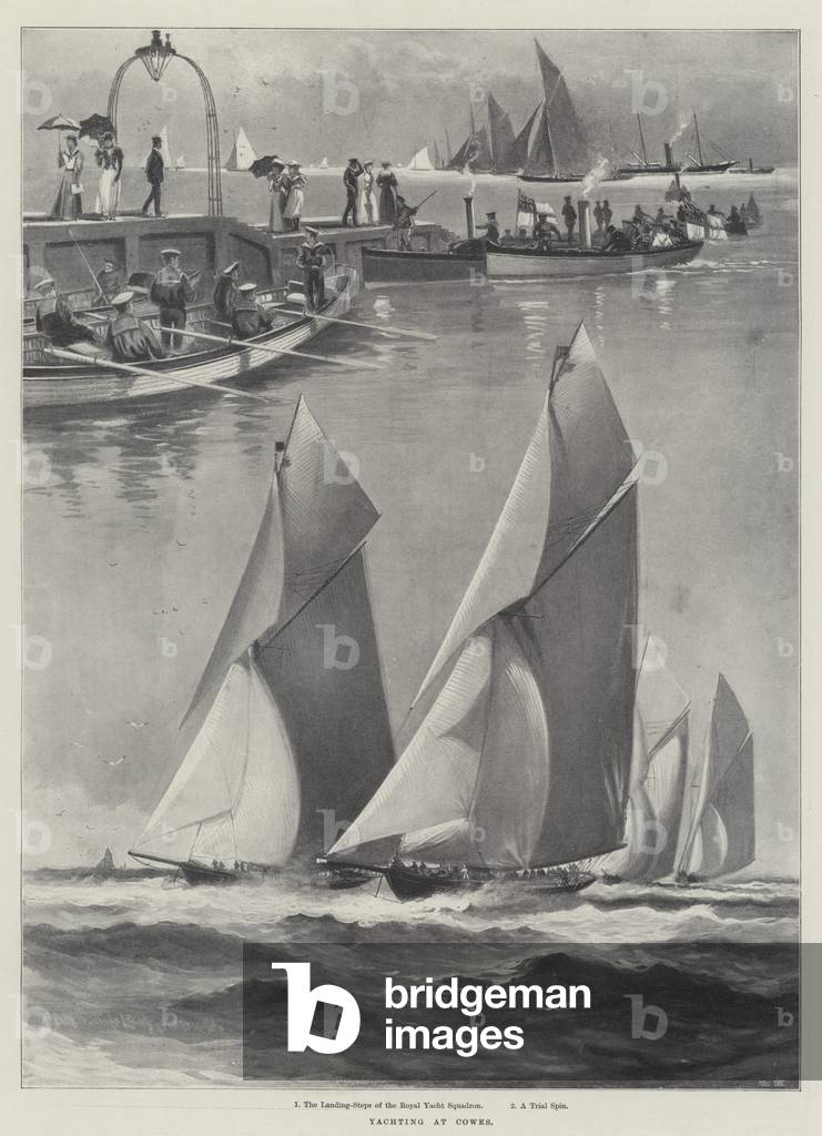 Immagine di Stampa "Yachting a Cowes (lito)" 1896 di Charles John de Lacy