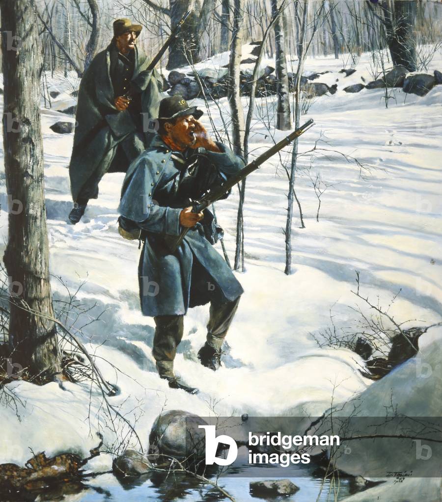 Image of Painting depicting Confederate Picketts In The Snow.Jpg 1989 by Don Troiani