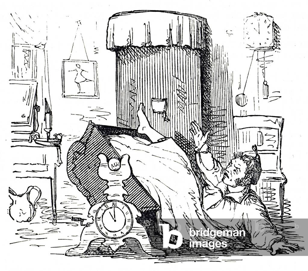 Image de Dessin représentant Cartoon représentant le lit du réveil silencieux de Theodore Jones qui a été expo