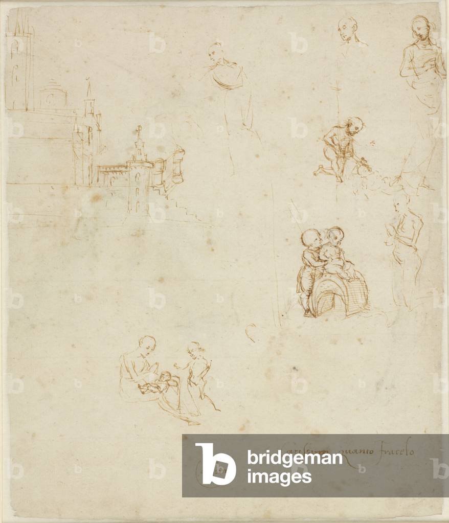 "Verso: Vari studi di figura" di Raphael, b/w