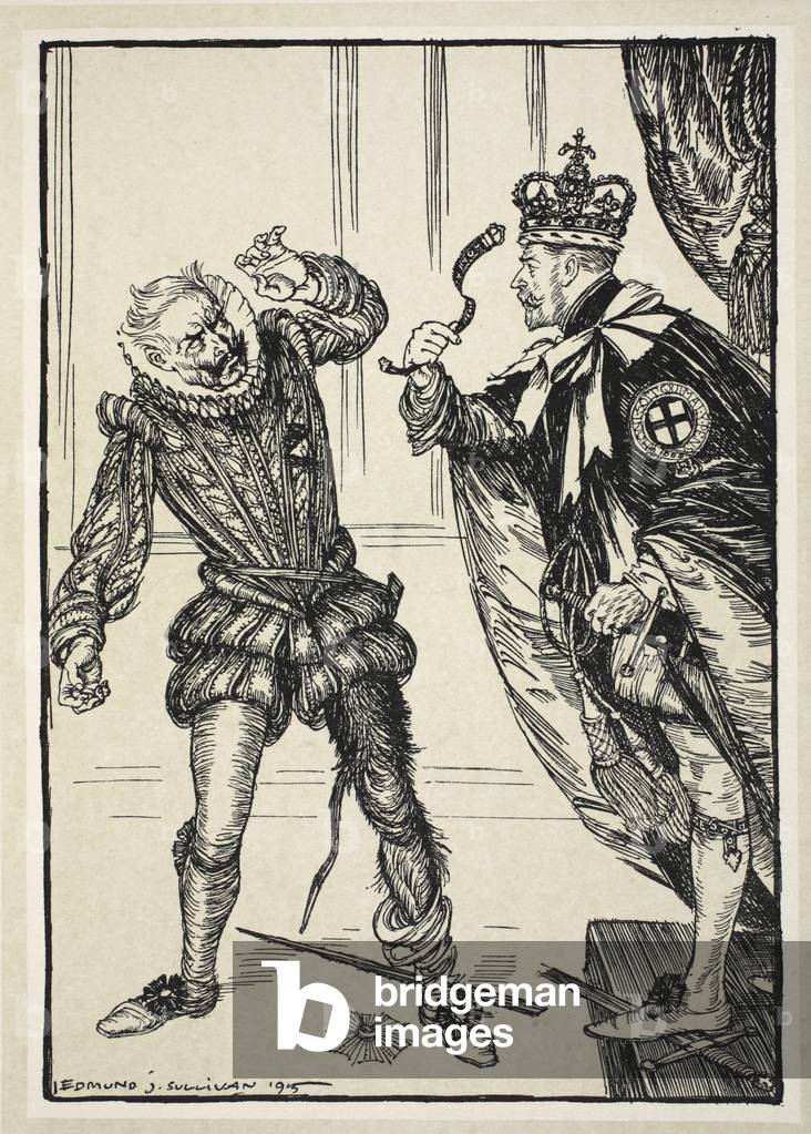 The Ungartered Blackleg ('Honi soit... '), illustrazione da The Kaiser's Garland di Edmund J. Sullivan, pub. 1