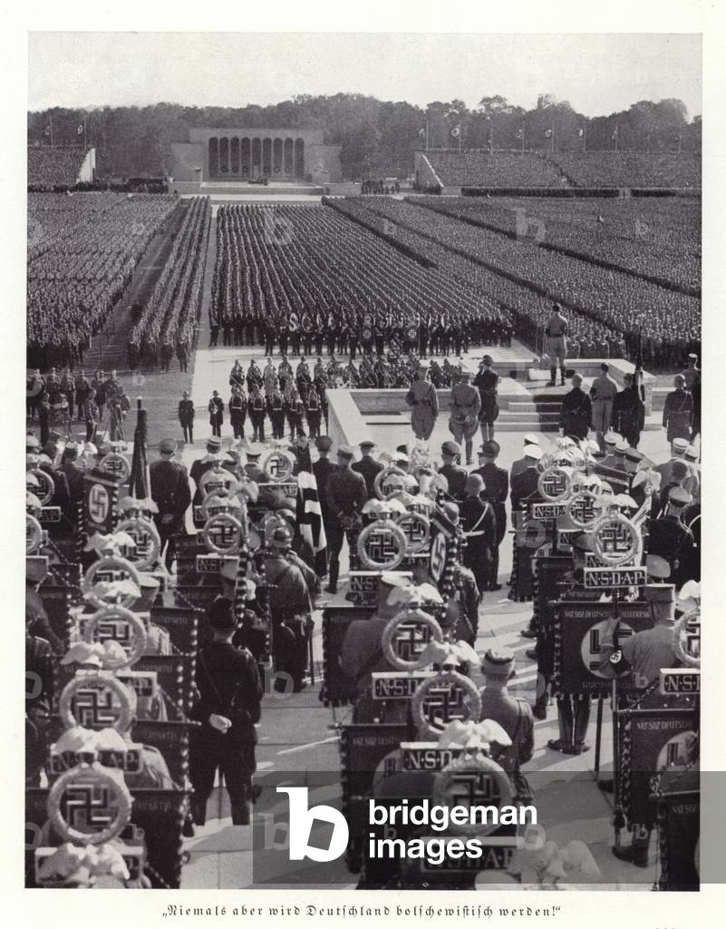 Image of Hitler addressing the Nuremberg Rally, 1936 (b/w photo)