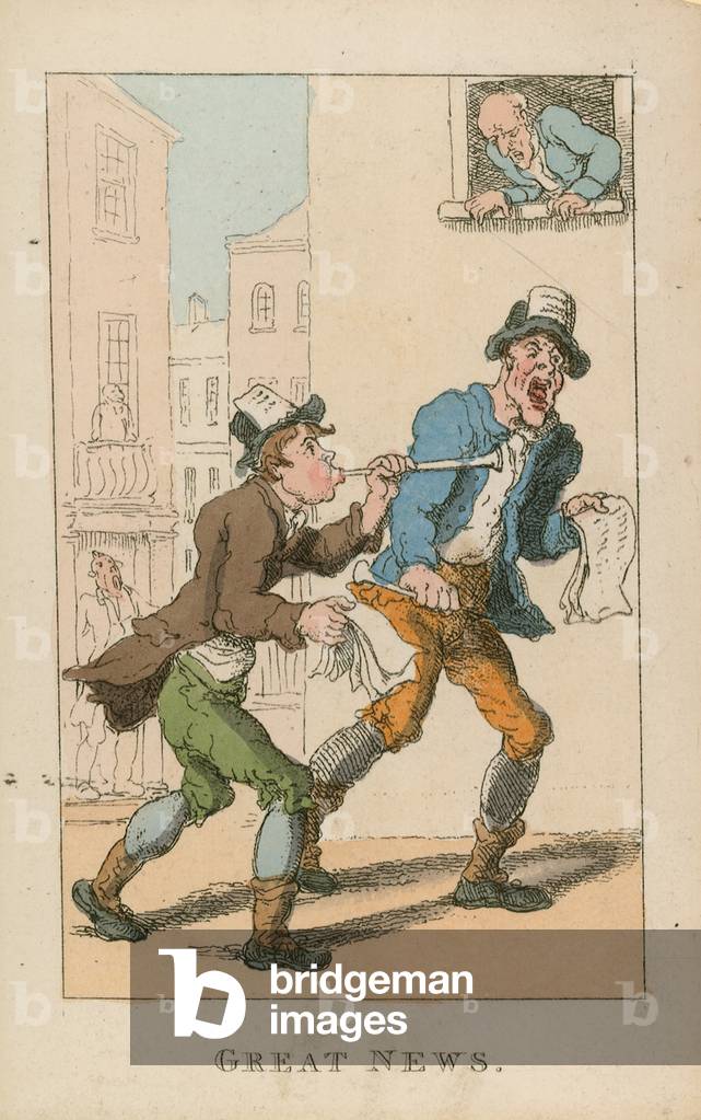 Image of Engraving depicting Great News (coloured engraving) by Thomas Rowlandson