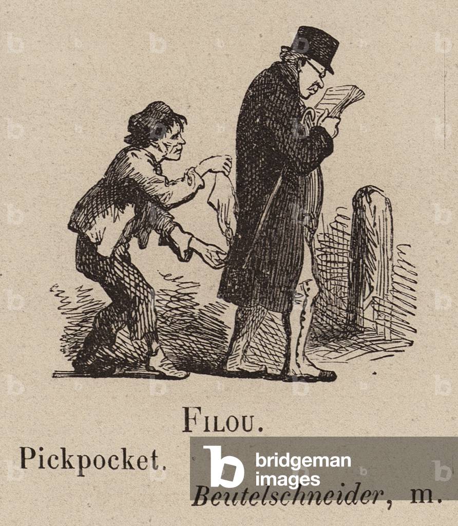 Le Vocabulaire Illustre: Filou; Taschendieb; Beutelschneider (Gravur)
