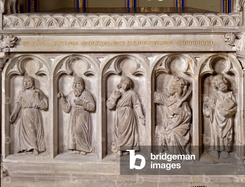 Arte medievale: Monumento di Boleslao I e Mieszko I - Particolare - Cattedrale, Poznam, Polonia