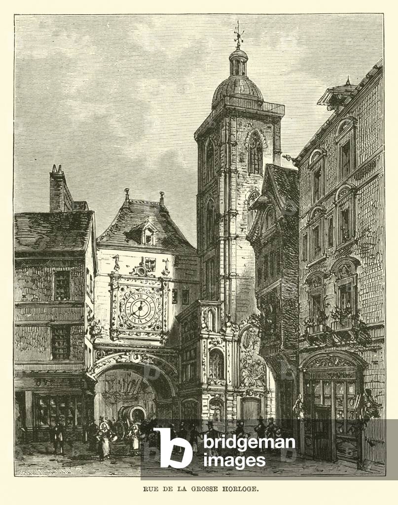 "Rue de la Grosse Horloge (incisione)" di English School, b/w