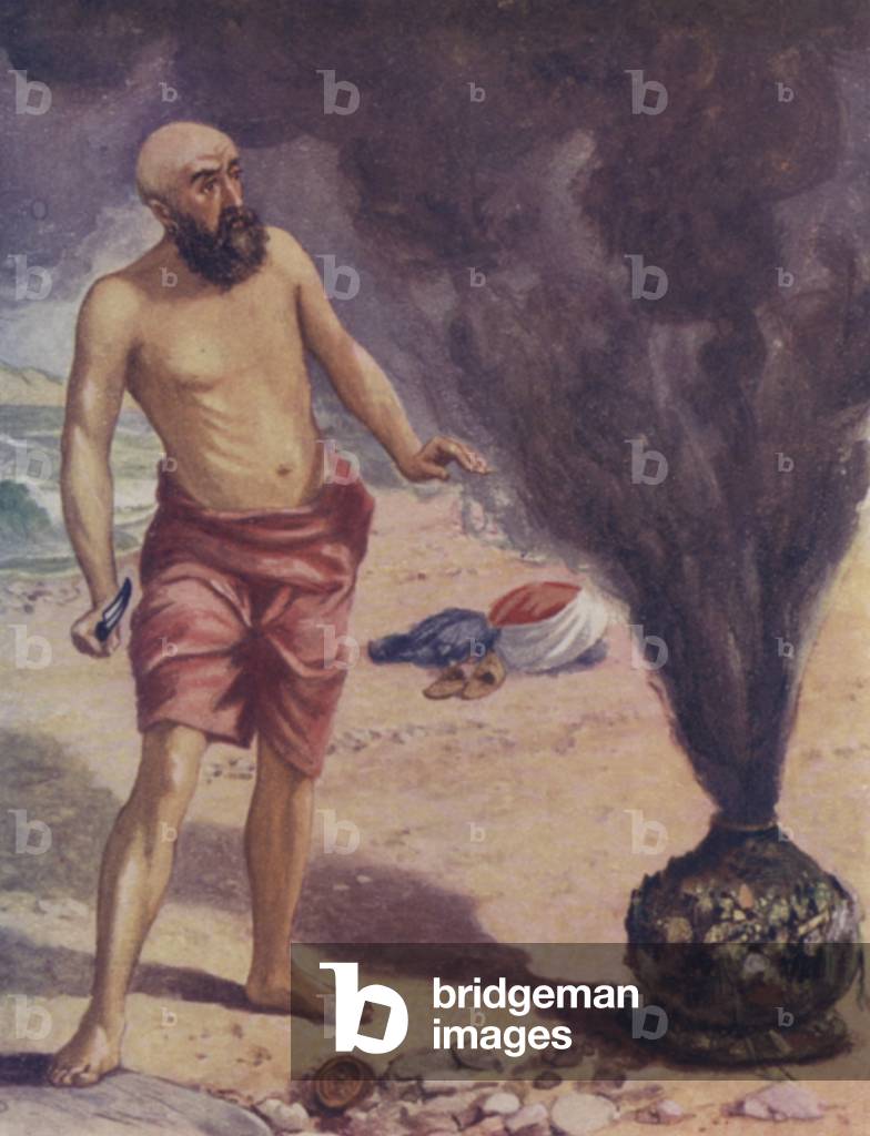 "Illustration für Ali Baba und die vierzig Diebe (Farbe litho)" von English School