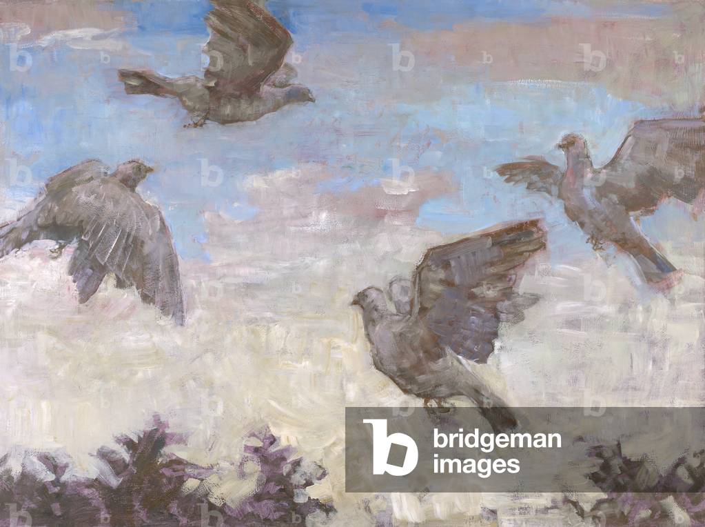 Quattro Piccioni Volanti, 2005 (olio su tempera su pannello)