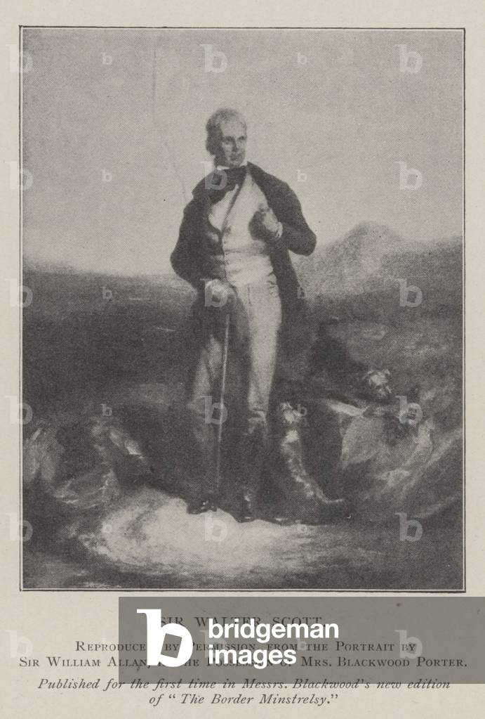 Immagine di Stampa "Sir Walter Scott (lito)" 1902 di William Allan, b/w