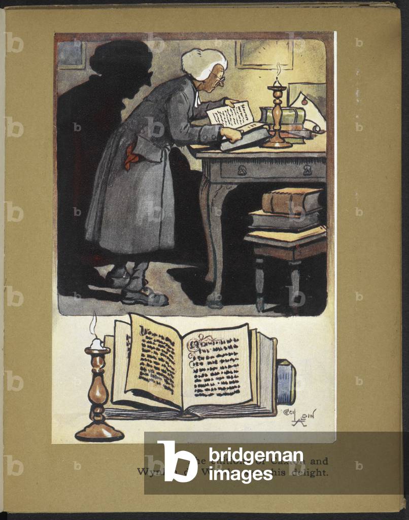 Le edizioni di Caxton e Wynkin de Worde erano la sua delizia - Un uomo che legge a lume di candela
