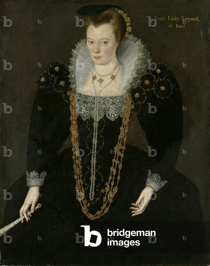 Ritratto di Lucia, Lady Reynell di Ford, tre quarti di lunghezza, in un abito scuro con un colletto di pizzo b