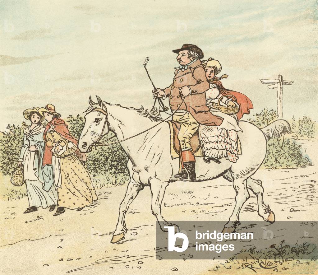 Un contadino è andato trotting sulla sua Grey Cavalla (colore lito)