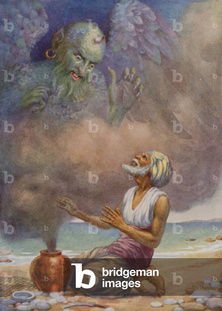 "Die Genie entkommt der Vase (Farbe litho)" von Harry George Theaker