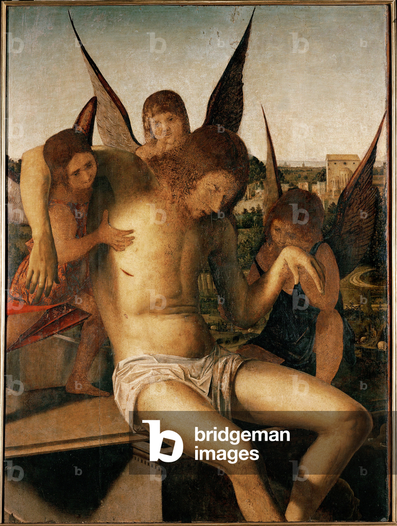 Pieta mit drei Engeln, ca. 1475 (Öl auf Holz)